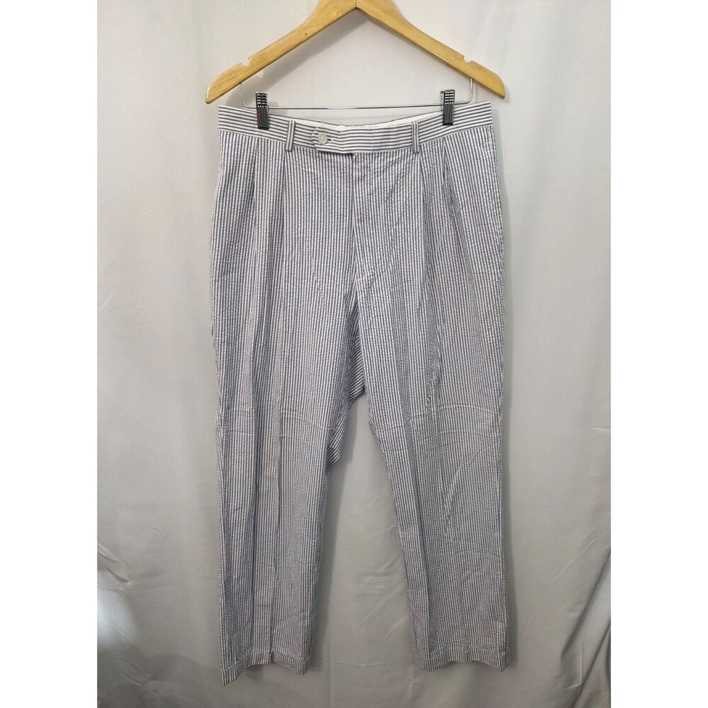 Haspel Men's Seersucker Pants Sz 33x31 Cotton Pleated Cuffed Preppy Nautical VTG